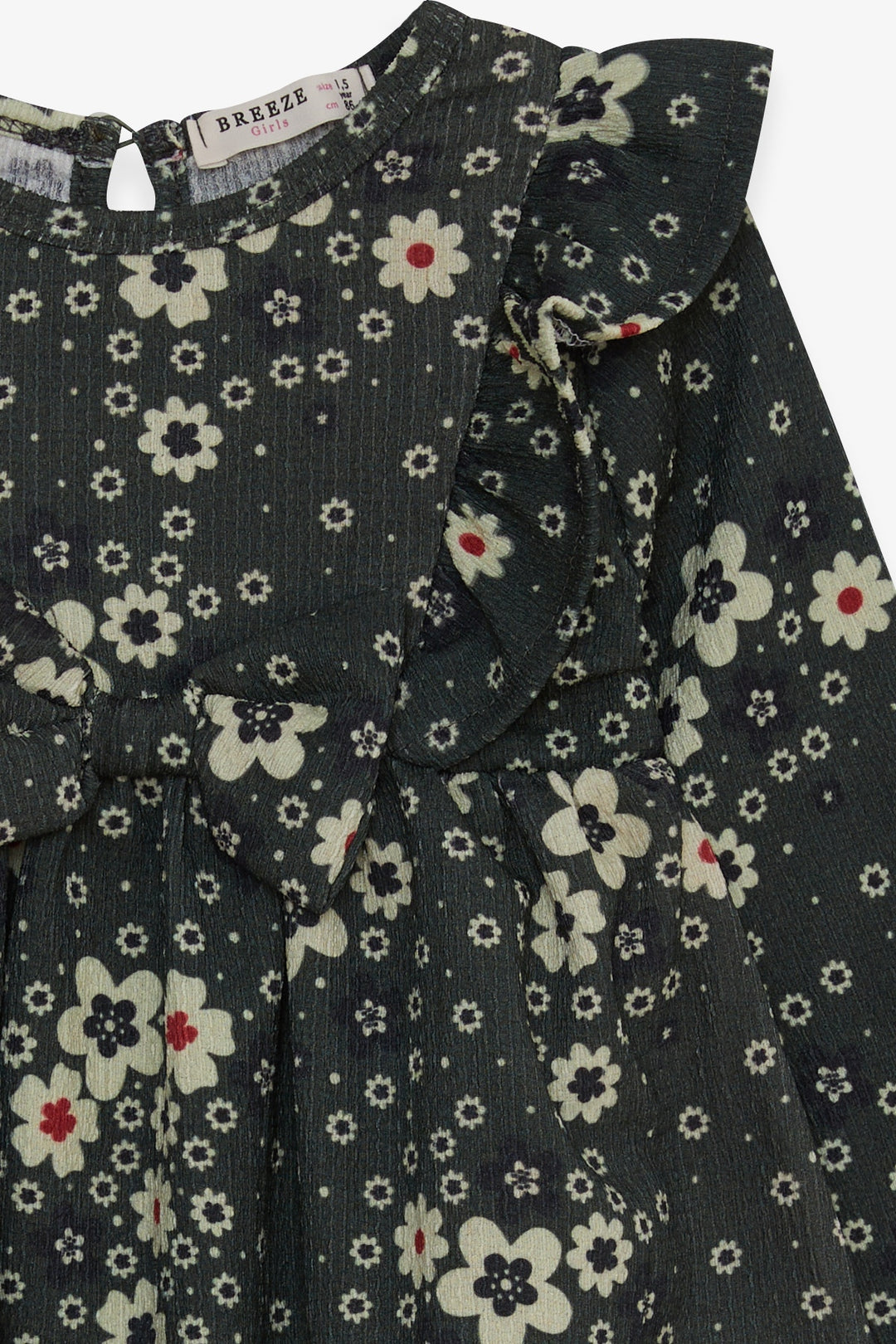 BRE Breeze Girl Child Long Sleeve Dress with Flower Pattern 1.5-5 Years, Dark Green - Bagheria