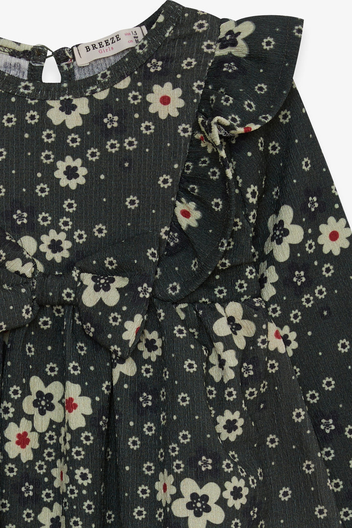 BRE Breeze Girl Child Long Sleeve Dress with Flower Pattern 1.5-5 Years, Dark Green - Bagheria