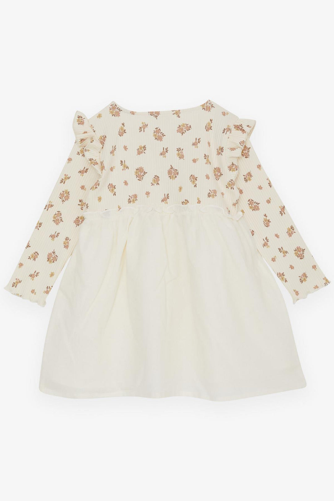 BRE Breeze Girl Child Long Sleeve Dress with Flower Pattern Buttoned Frilly Shoulder 2-6 Years, Cream - Horad Barysaw