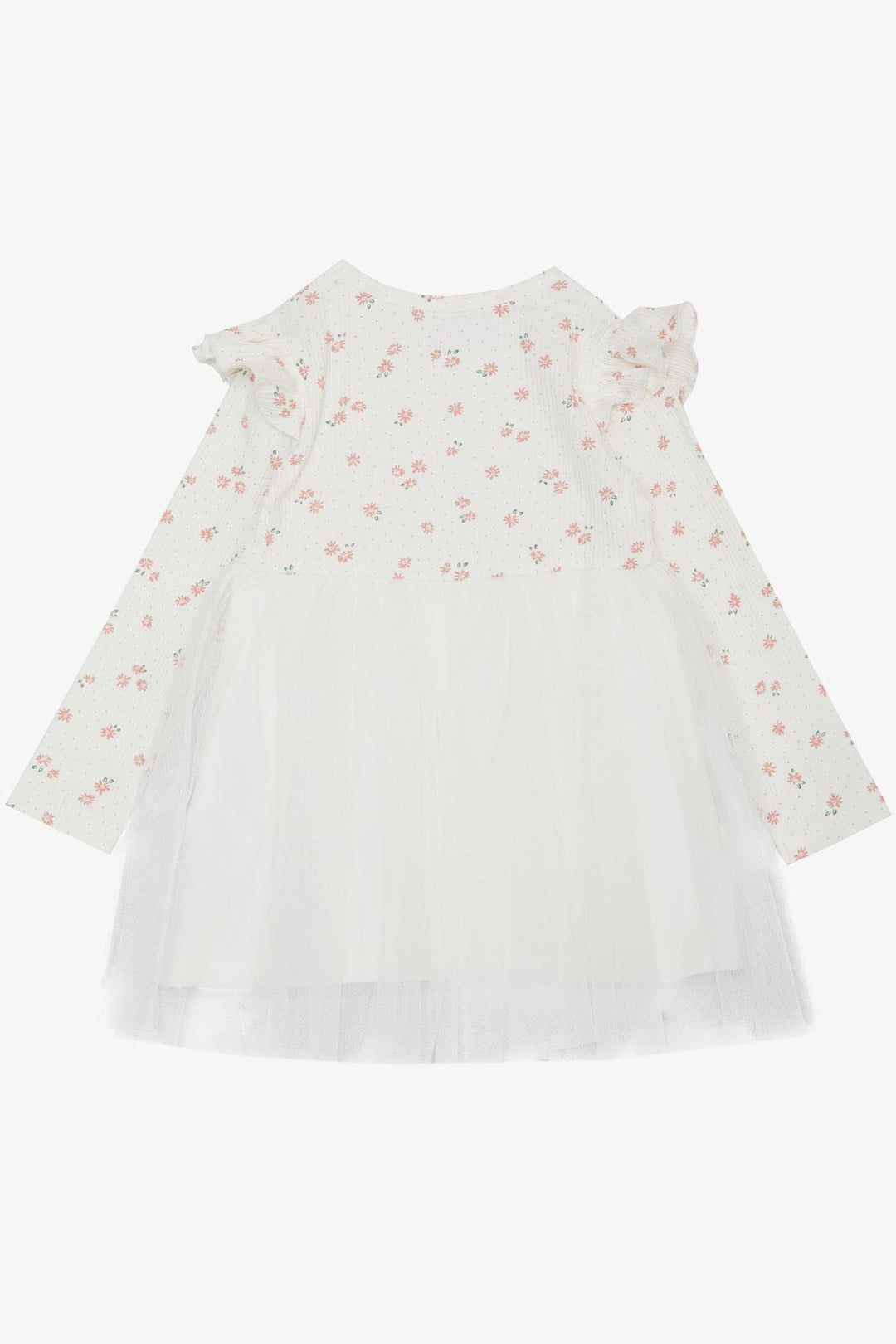 BRE Breeze Girl Child Long Sleeve Dress with Flower Patterned Ruffled Bow 3-7 Years, Ecru - Emmen