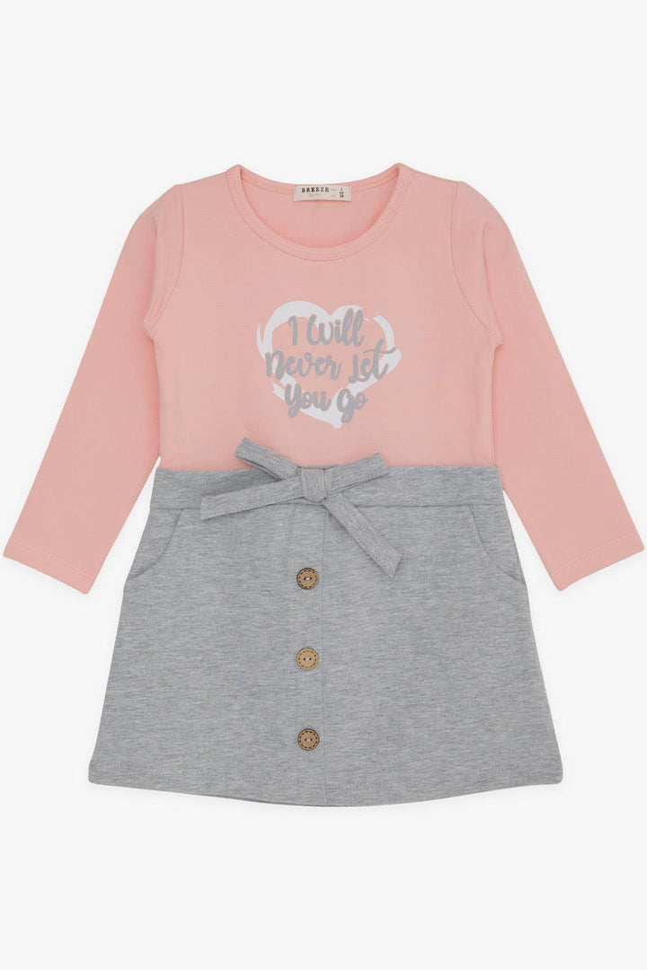 BRE Breeze Girl Child Long Sleeve Dress with Button Accessory Bow 3-8 Years, Pink - East Providence