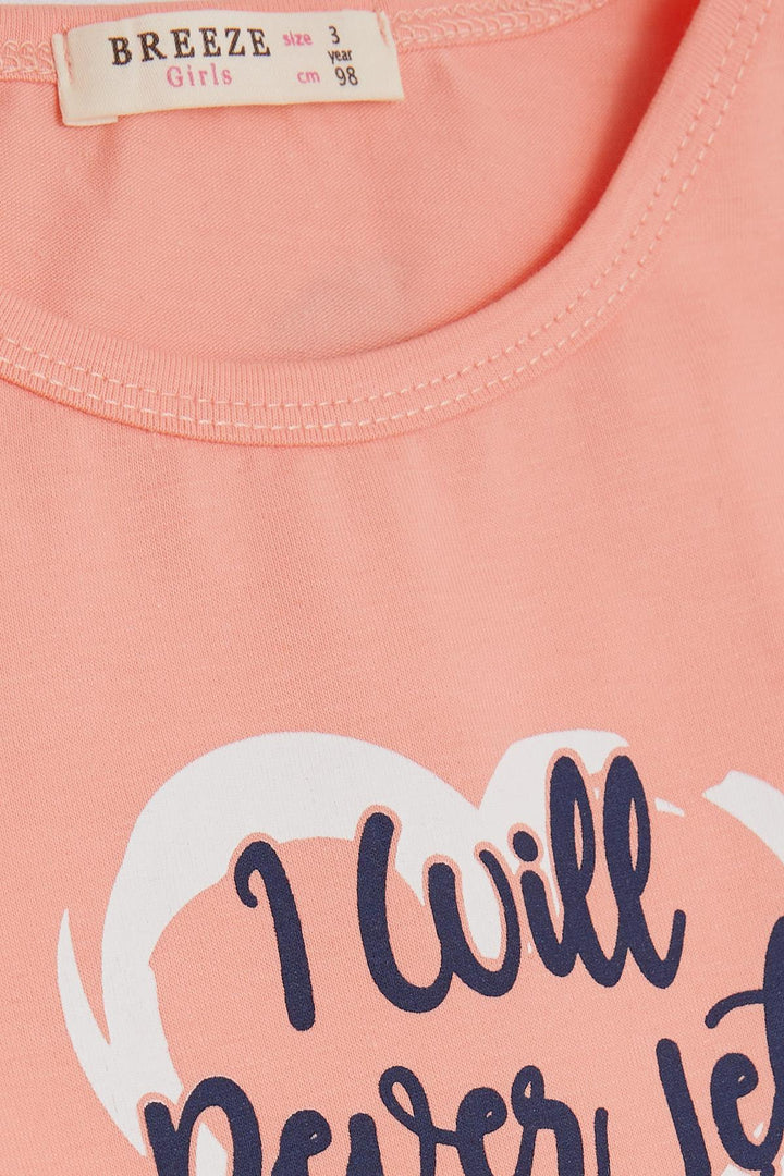 BRE Breeze Girl Child Long Sleeve Dress with Button Accessory Bow 3-8 Years, Salmon - Hillsborough