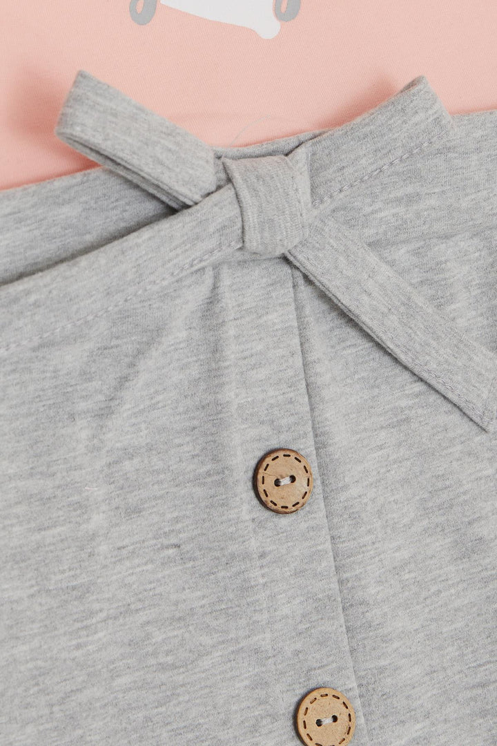 BRE Breeze Girl Child Long Sleeve Dress with Button Accessory Bow 3-8 Years, Pink - East Providence