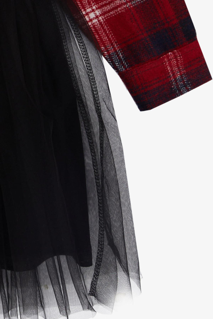 BRE Breeze Girl Child's Long-Sleeved Dress with Plaid Skirt Tulle, 62 Years, Mixed Color - Council Bluffs