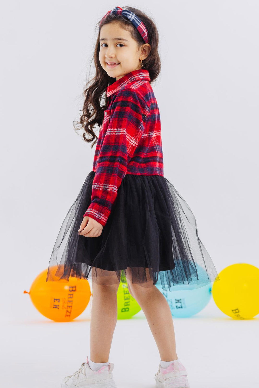 BRE Breeze Girl Child's Long-Sleeved Dress with Plaid Skirt Tulle, 62 Years, Mixed Color - Council Bluffs