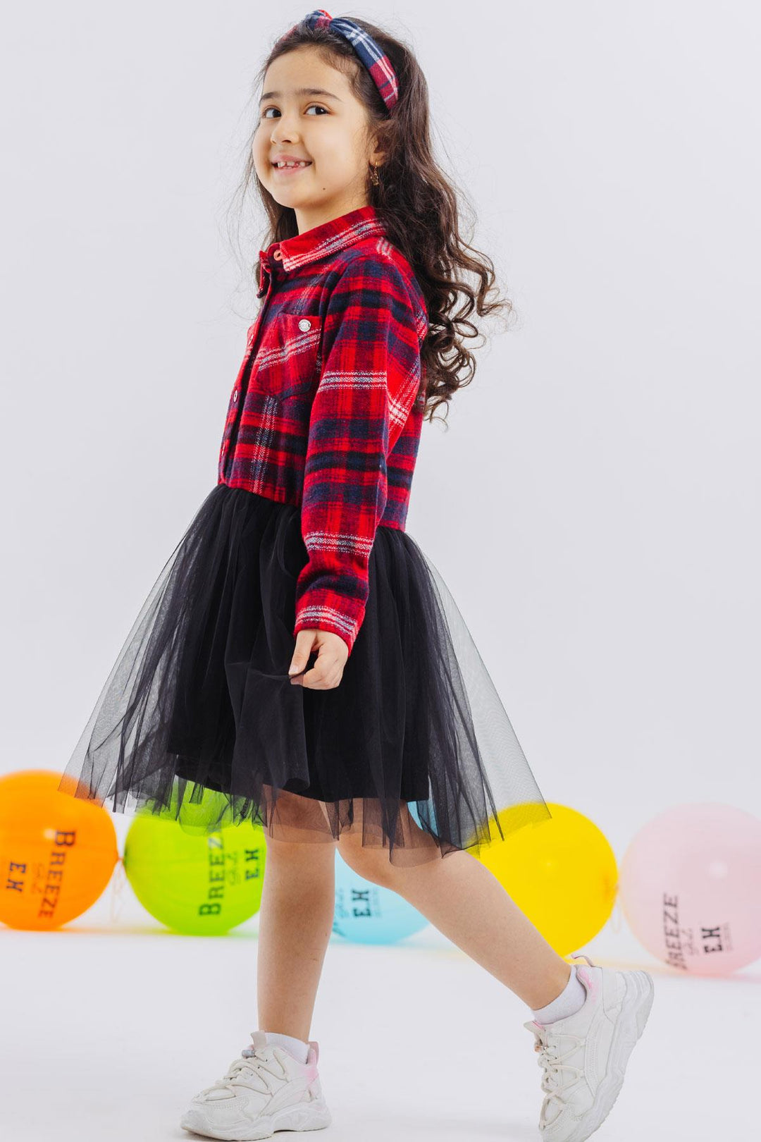 BRE Breeze Girl Child's Long-Sleeved Dress with Plaid Skirt Tulle, 62 Years, Mixed Color - Council Bluffs