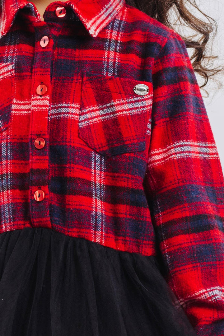 BRE Breeze Girl Child's Long-Sleeved Dress with Plaid Skirt Tulle, 62 Years, Mixed Color - Council Bluffs