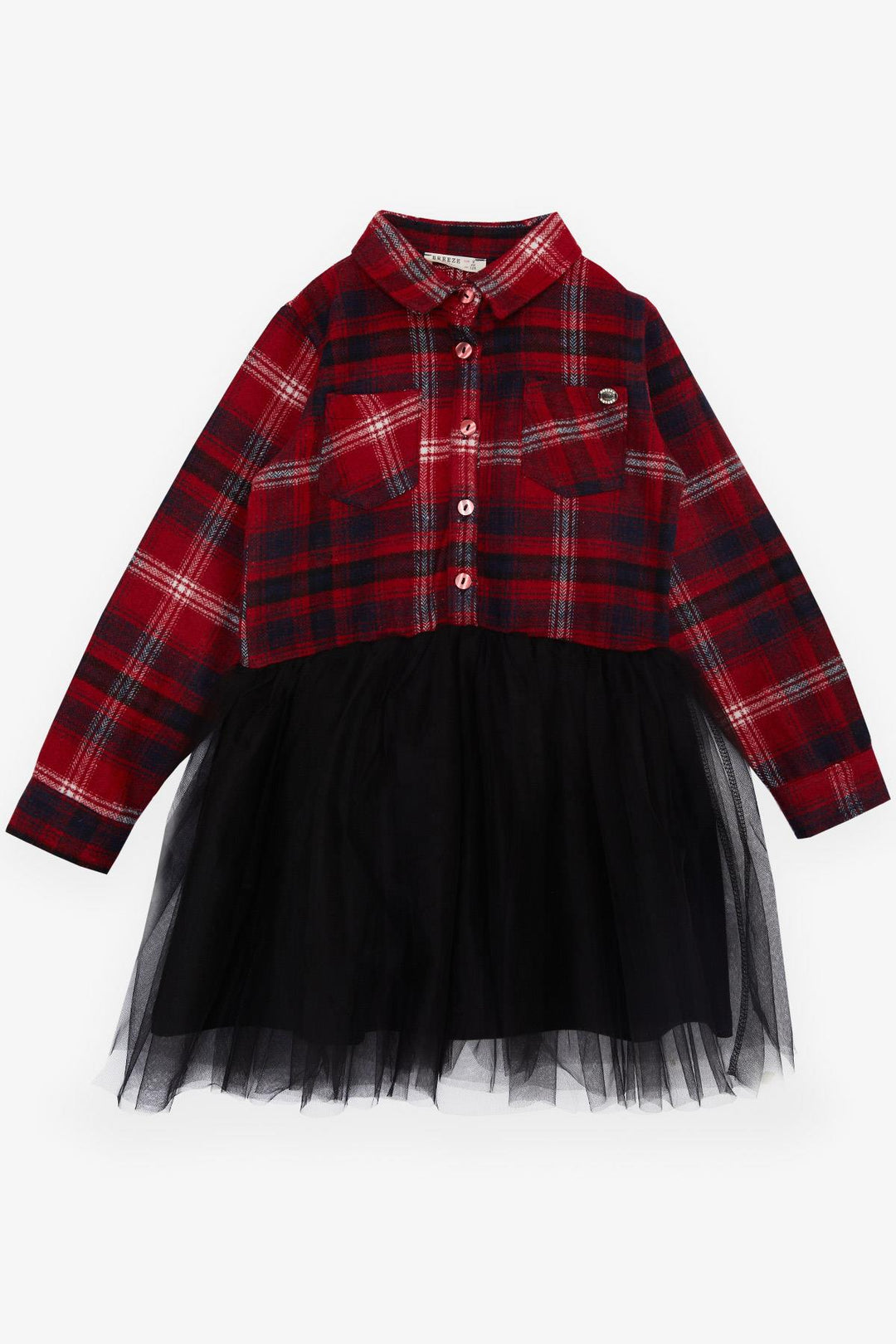 BRE Breeze Girl Child's Long-Sleeved Dress with Plaid Skirt Tulle, 62 Years, Mixed Color - Council Bluffs