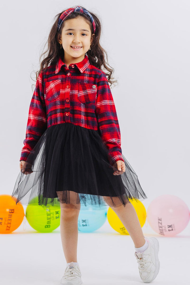 BRE Breeze Girl Child's Long-Sleeved Dress with Plaid Skirt Tulle, 62 Years, Mixed Color - Council Bluffs