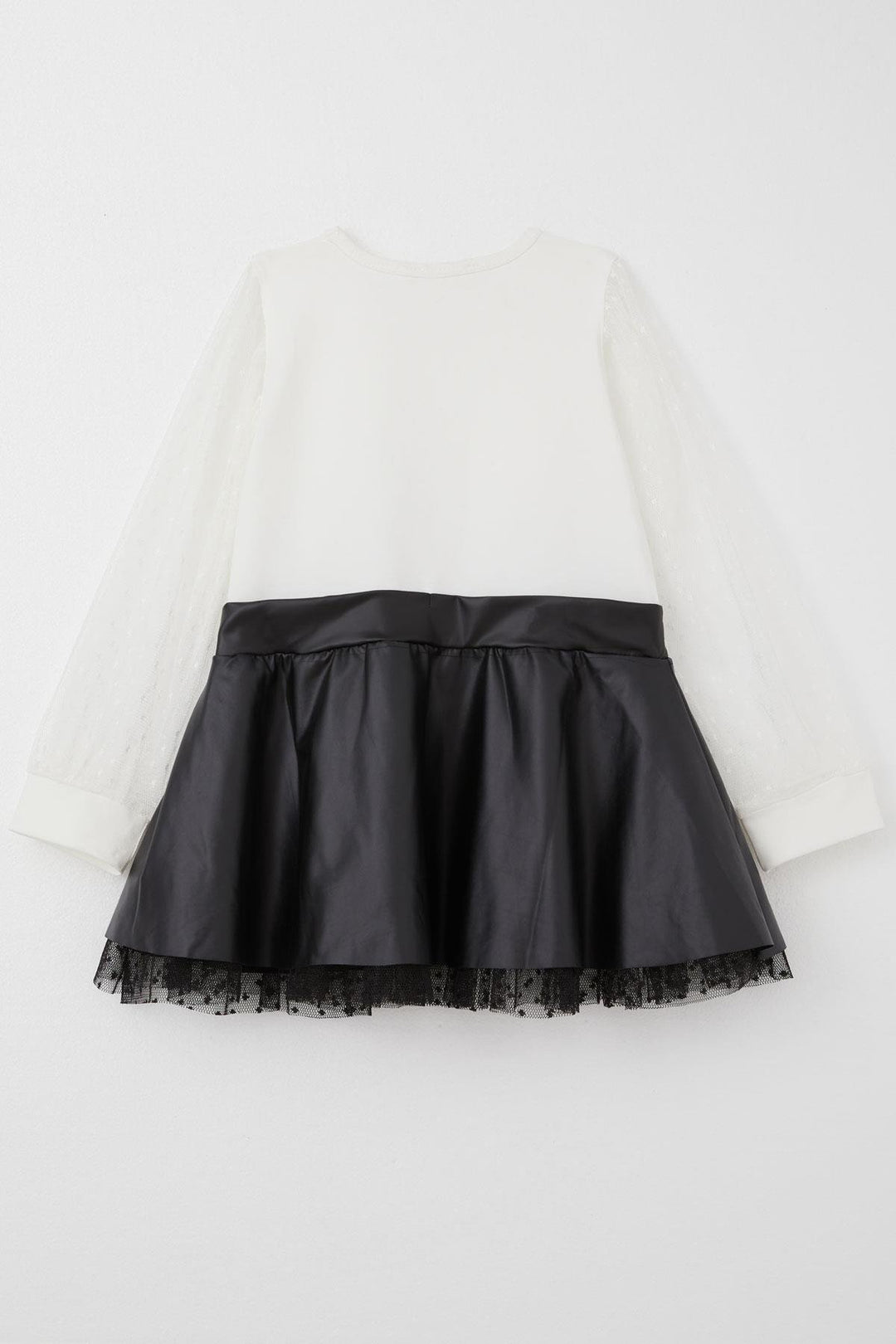 BRE Breeze Girl Child Long Sleeve Dress Skirt Part Leather Sleeves Tulle Detailed 3-8 Years, Ecru - Salem