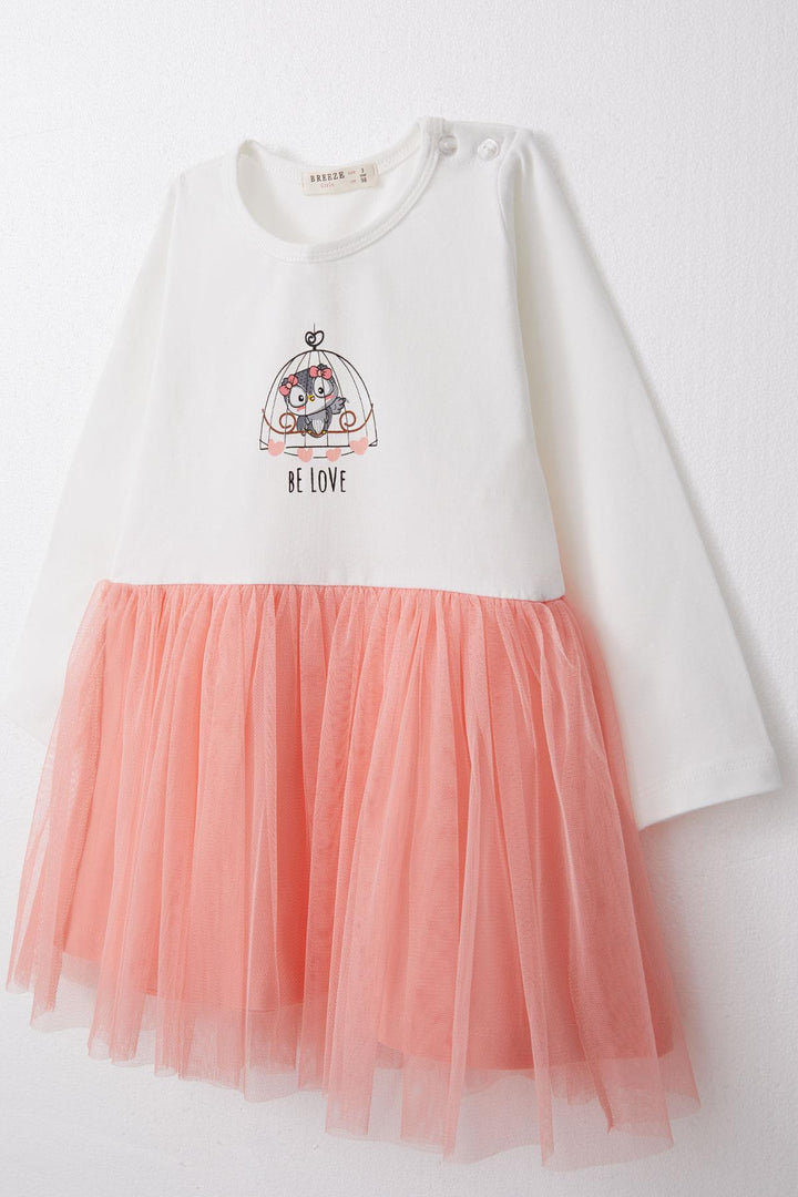 BRE Breeze Girl Child Long Sleeve Dress with Cute Bow Owl Printed 1.5-5 Years, Ecru - Álimos