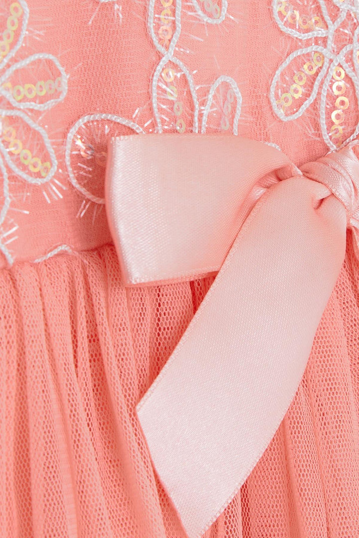 BRE Breeze Girl Child Long Sleeve Dress with Bow Tulle 3-8 Years, Salmon - Ascoli Piceno