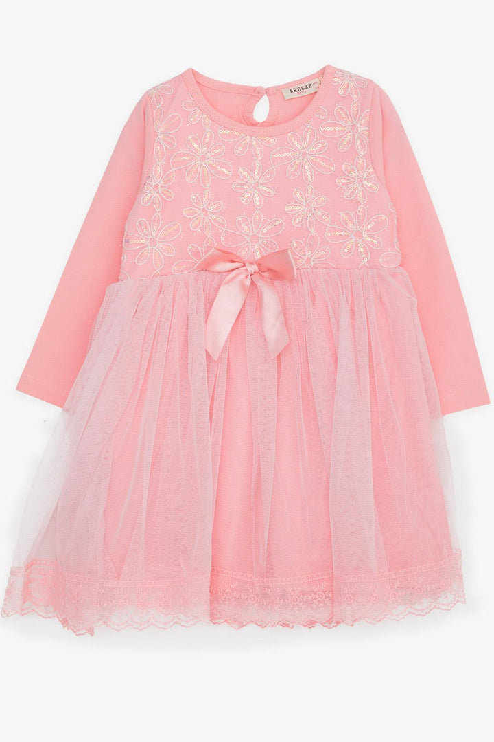 BRE Breeze Girl Child Long Sleeve Dress with Bow Tulle 3-8 Years, Pink - Eccles