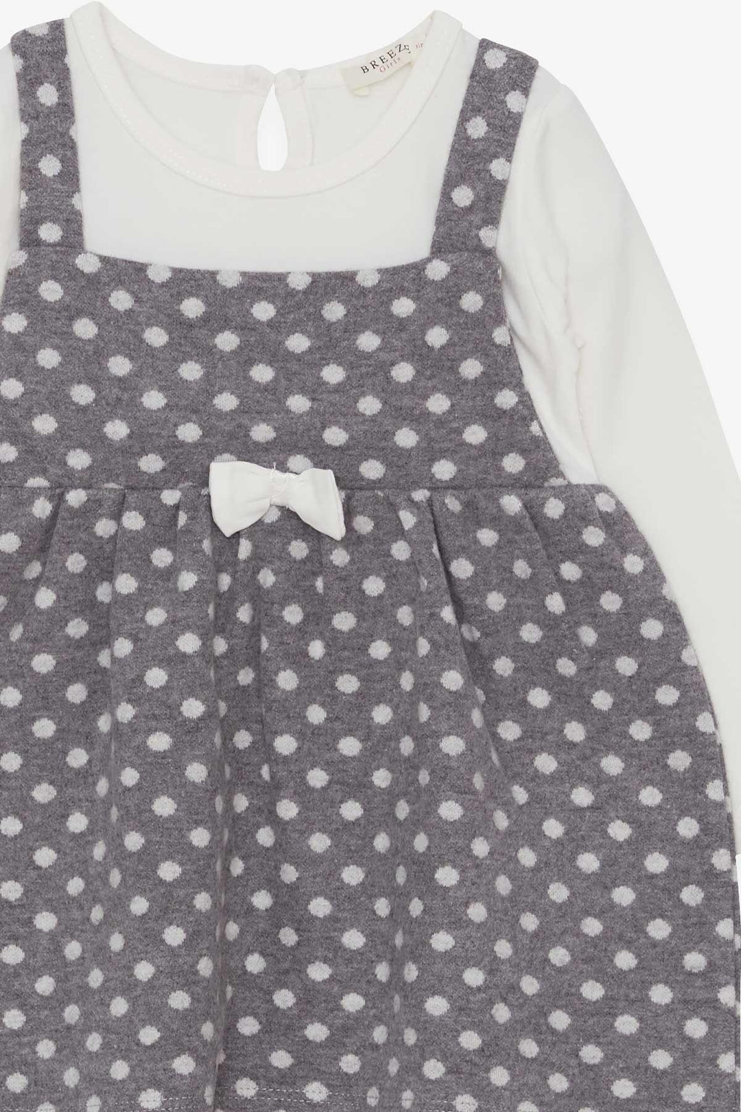 BRE Breeze Girl Child Long Sleeve Dress with Bow Polka Dot Pattern 1.5-5 Years, Gray - San Severo