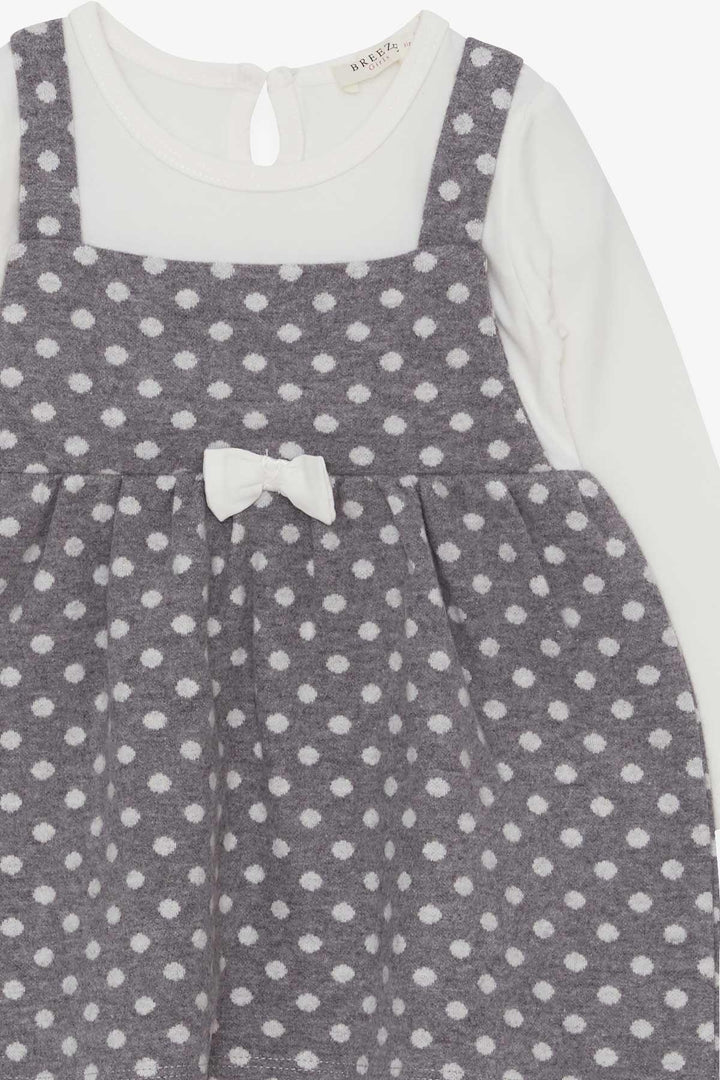 BRE Breeze Girl Child Long Sleeve Dress with Bow Polka Dot Pattern 1.5-5 Years, Gray - San Severo