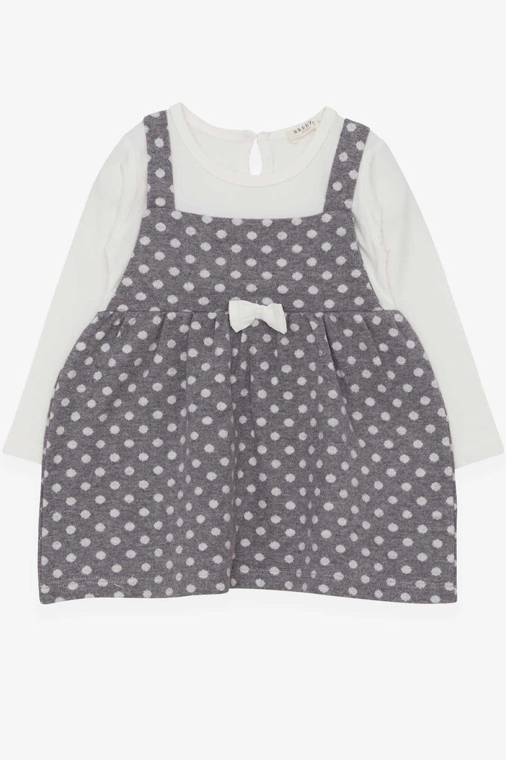 BRE Breeze Girl Child Long Sleeve Dress with Bow Polka Dot Pattern 1.5-5 Years, Gray - San Severo