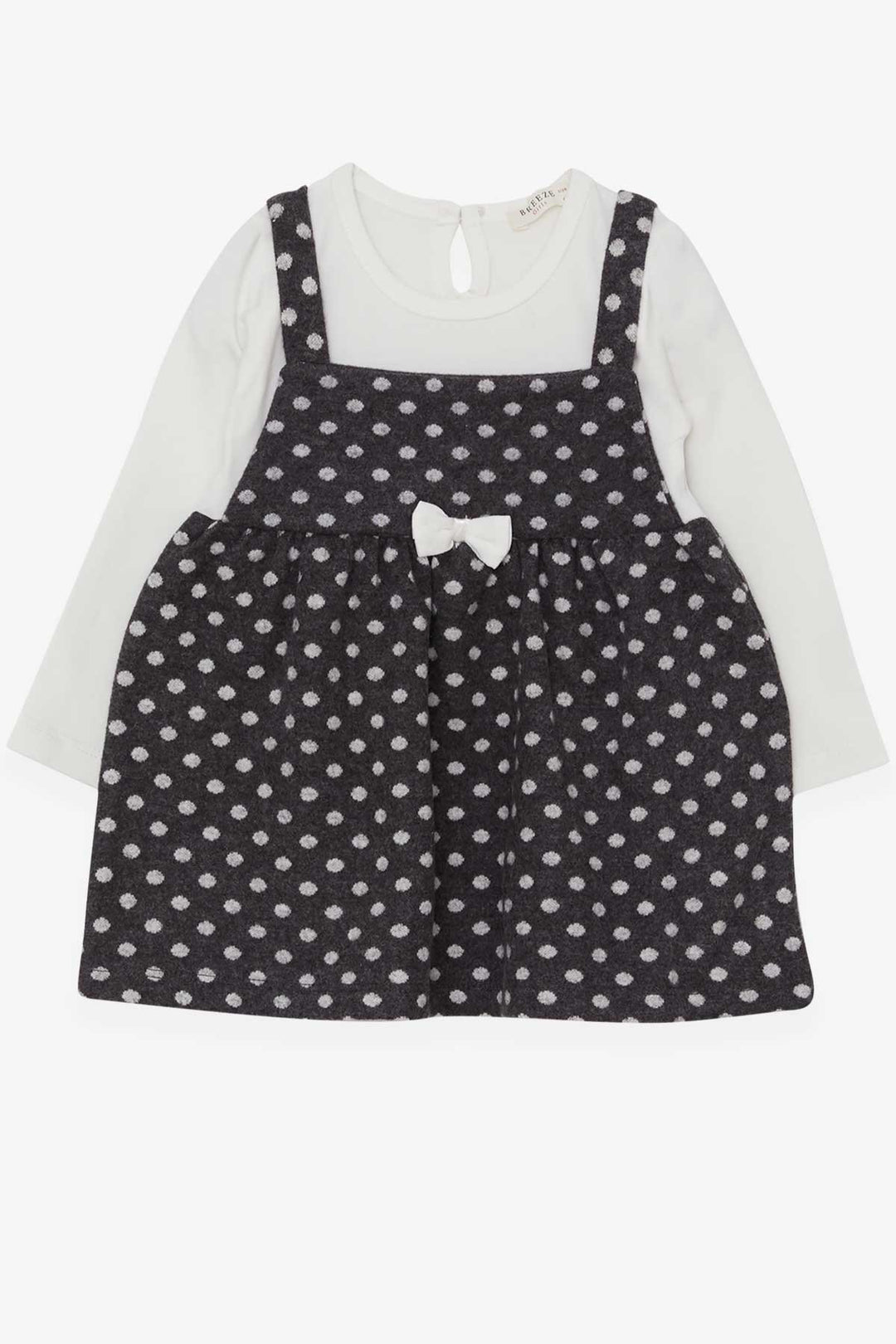BRE Breeze Girl Child Long Sleeve Dress with Bow Polka Dot Pattern 1.5-5 Years, Smoke Gray - Security-Widefield