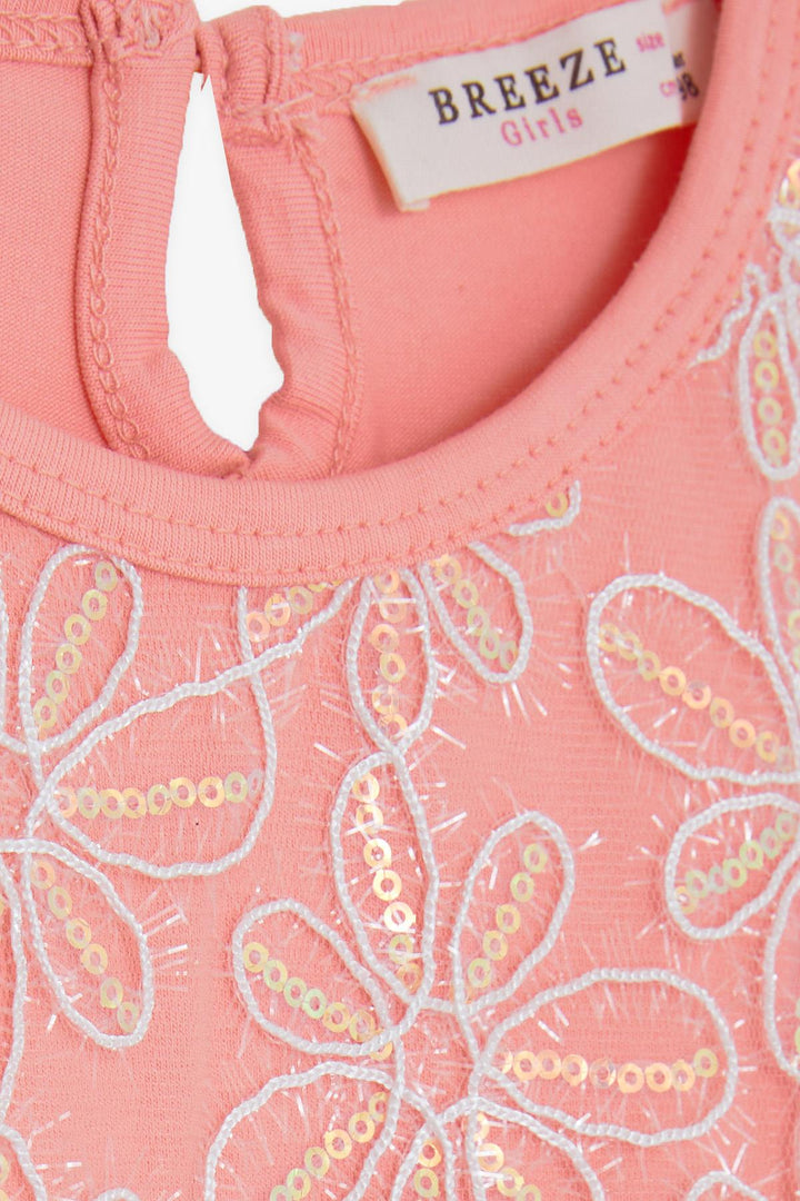 BRE Breeze Girl Child Long Sleeve Dress with Bow Tulle 3-8 Years, Salmon - Ascoli Piceno