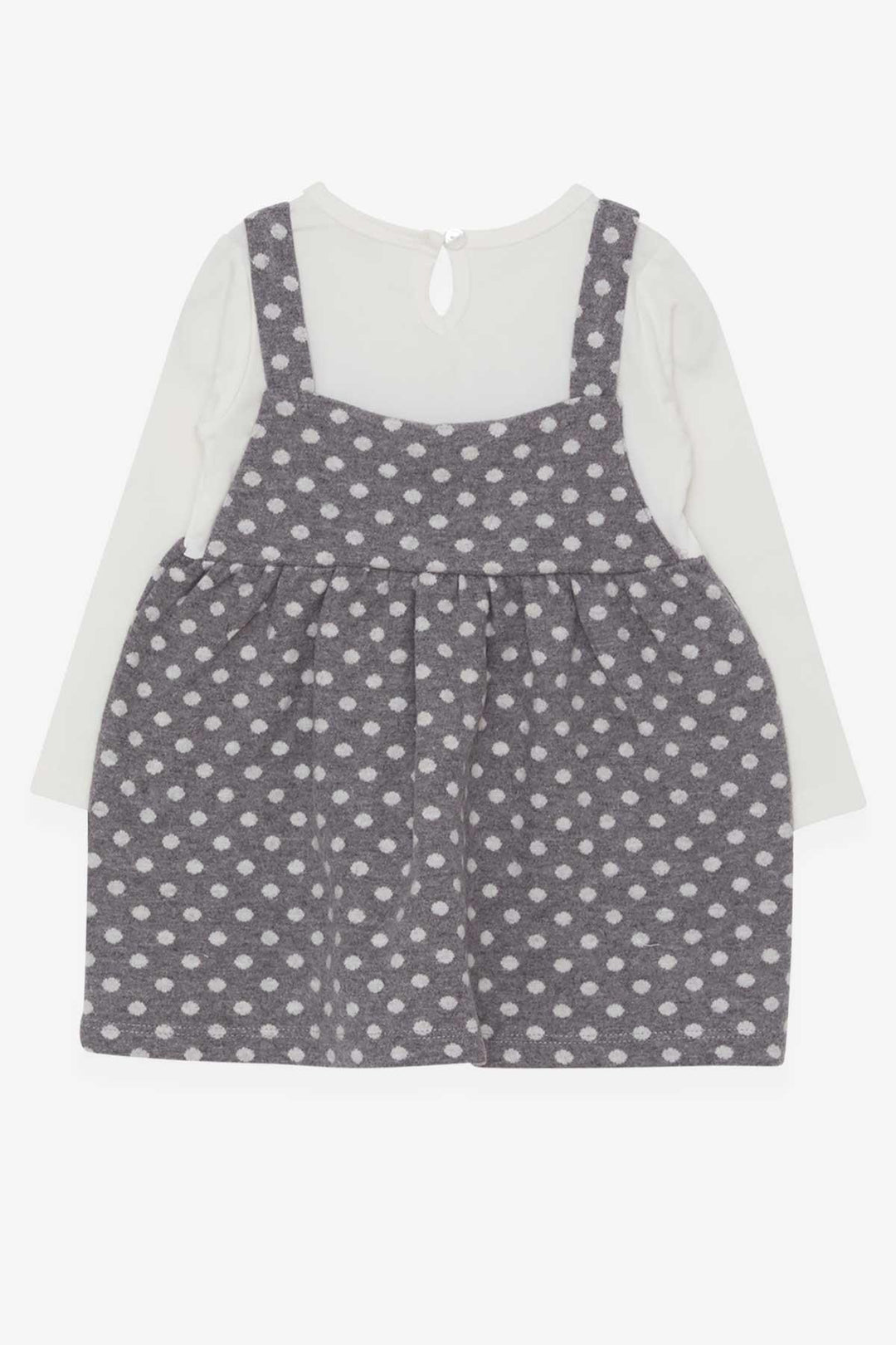 BRE Breeze Girl Child Long Sleeve Dress with Bow Polka Dot Pattern 1.5-5 Years, Gray - San Severo