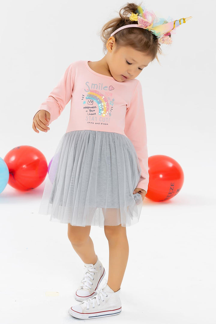 BRE Breeze Girl Child Long Sleeve Dress Rainbow Printed 1.5-5 Years, Powder - Velbert