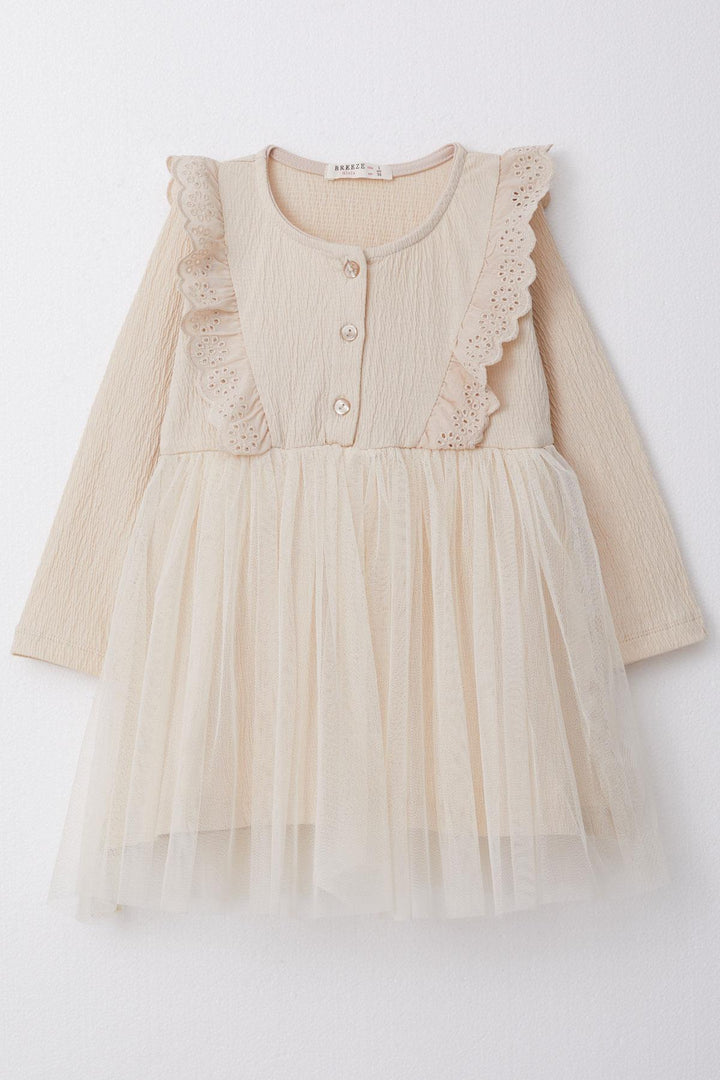 BRE Breeze Girl Child Long Sleeve Dress with Lace Buttoned 1.5-5 Years, Beige - Trois-Rivières