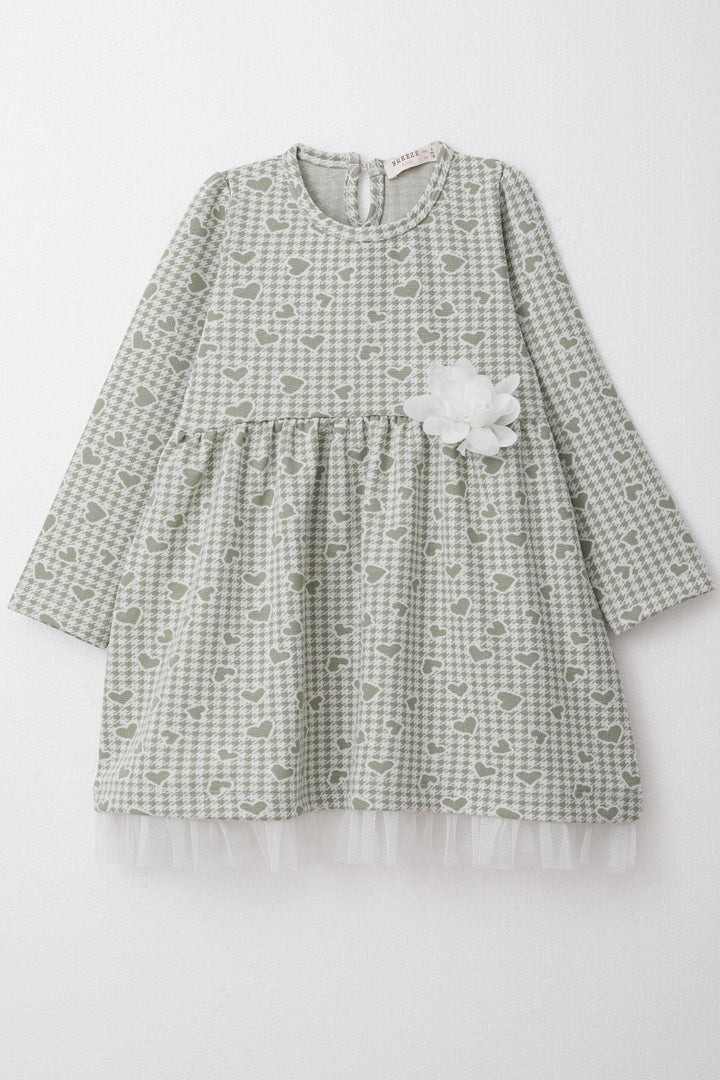 BRE Breeze Girl Child Long Sleeve Dress Heart & Herringbone Patterned 3-7 Years, Mint Green - Donetsk