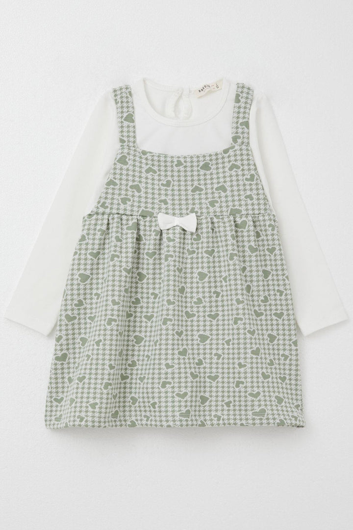 BRE Breeze Girl Child Long Sleeve Dress Heart & Houndstooth Patterned 1.5-5 Years, Mint Green - Oshawa