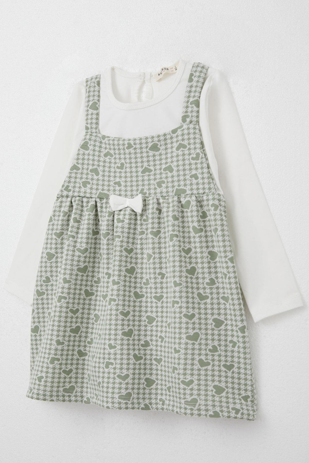 BRE Breeze Girl Child Long Sleeve Dress Heart & Houndstooth Patterned 1.5-5 Years, Mint Green - Oshawa