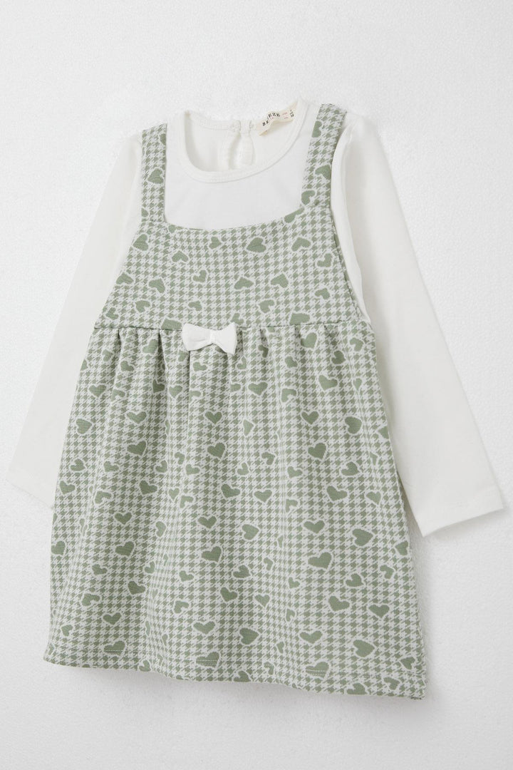 BRE Breeze Girl Child Long Sleeve Dress Heart & Houndstooth Patterned 1.5-5 Years, Mint Green - Oshawa