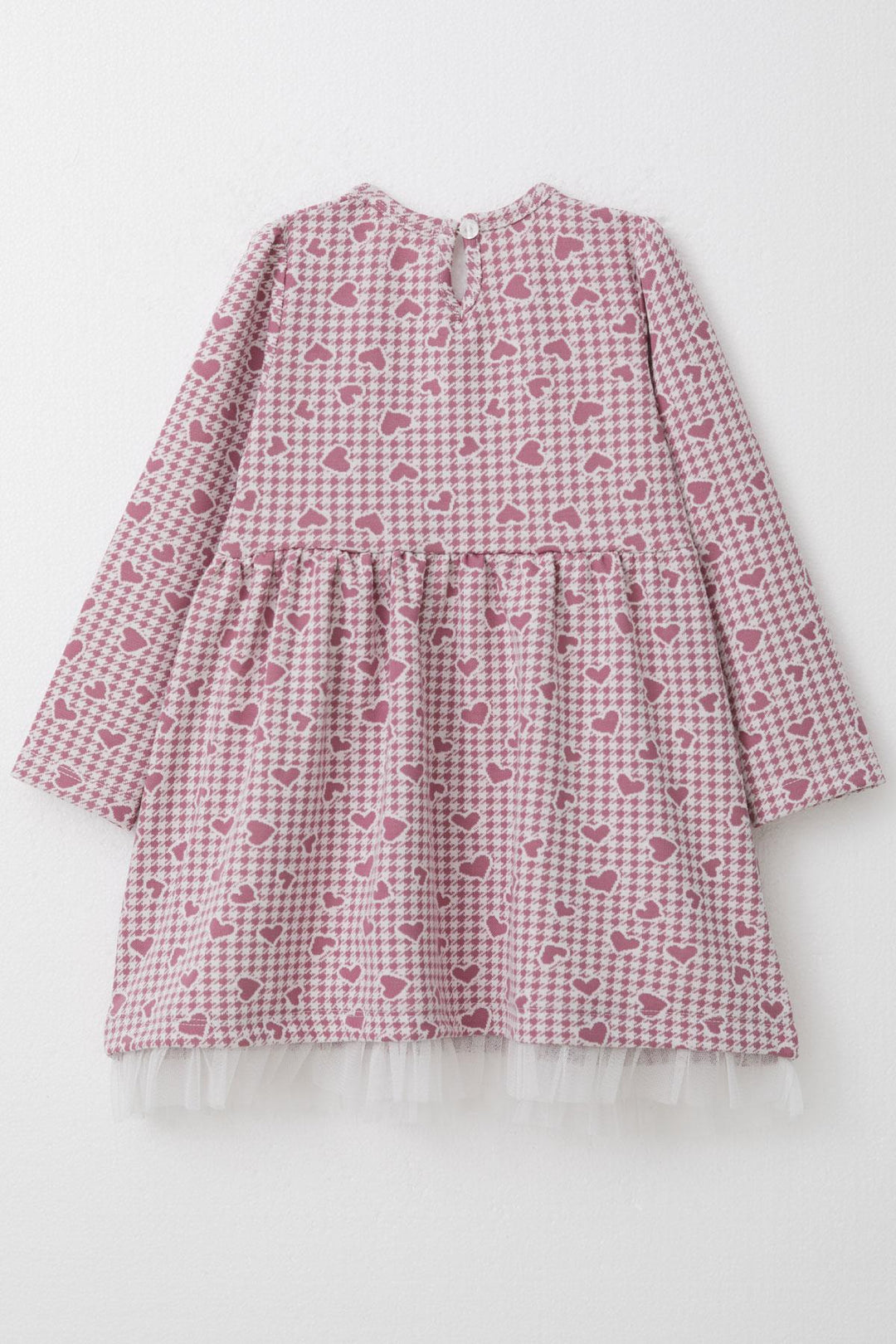 BRE Breeze Girl Child Long Sleeve Dress Heart & Houndstooth Patterned 3-7 Years, Rose Pink - Brick
