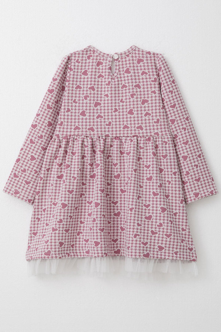 BRE Breeze Girl Child Long Sleeve Dress Heart & Houndstooth Patterned 3-7 Years, Rose Pink - Brick