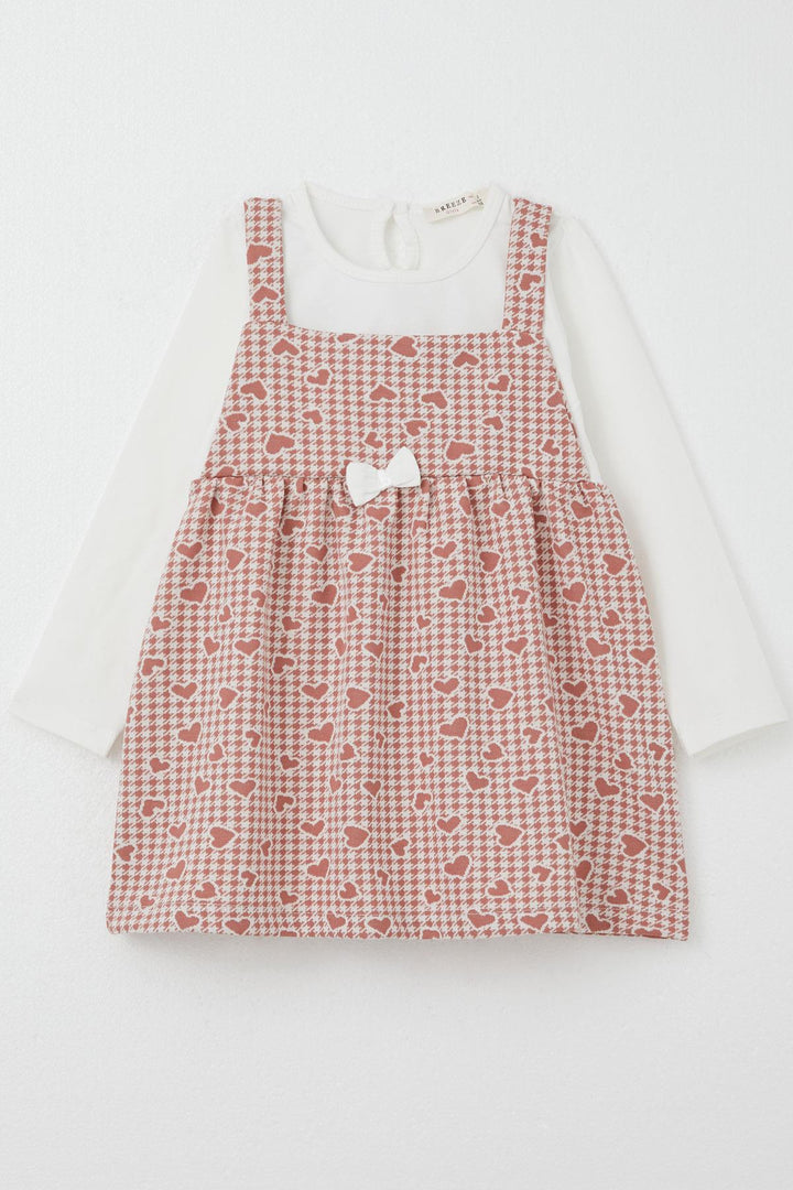 BRE Breeze Girl Child Long Sleeve Dress Heart & Herringbone Patterned 1.5-5 Years, Terracotta - Kampen