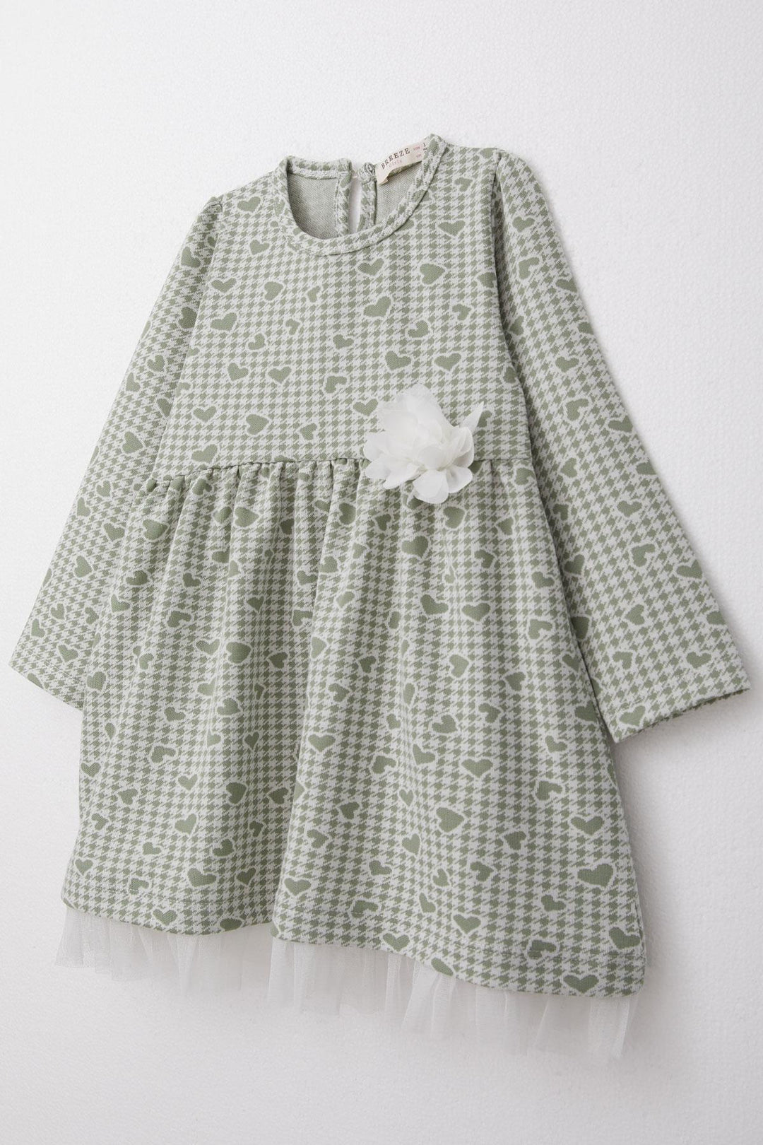 BRE Breeze Girl Child Long Sleeve Dress Heart & Herringbone Patterned 3-7 Years, Mint Green - Donetsk
