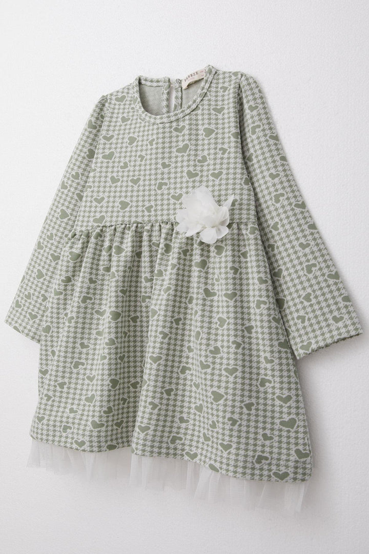BRE Breeze Girl Child Long Sleeve Dress Heart & Herringbone Patterned 3-7 Years, Mint Green - Donetsk