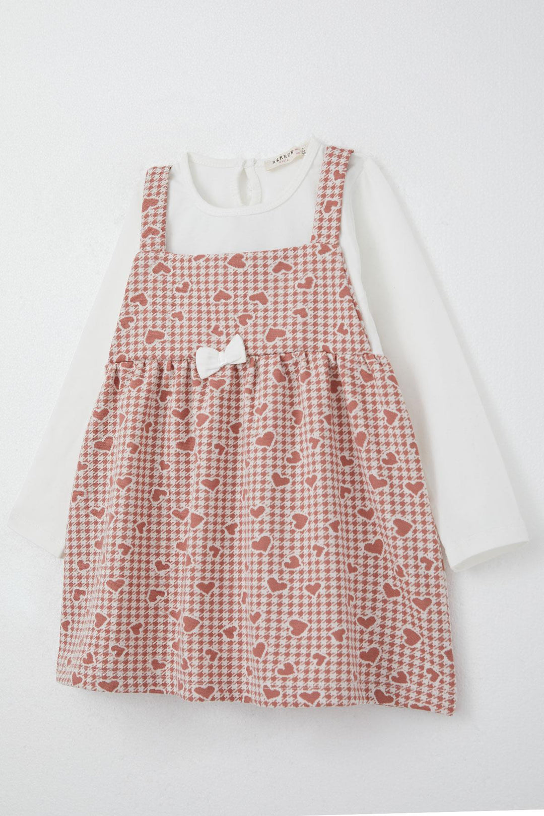 BRE Breeze Girl Child Long Sleeve Dress Heart & Herringbone Patterned 1.5-5 Years, Terracotta - Kampen