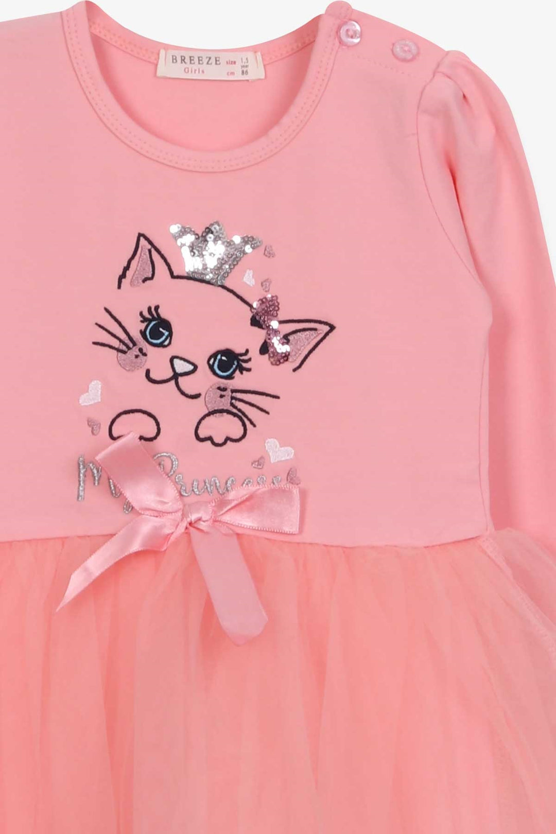 BRE Breeze Girl Child Long Sleeve Dress with Cat Embroidery Sequined 1.5-5 Years, Salmon - Nieuwegein