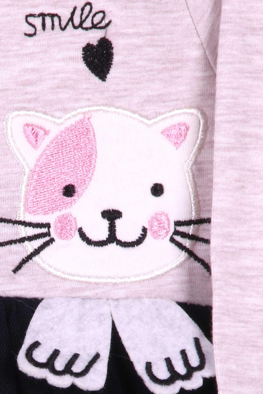 BRE Breeze Girl Child Long Sleeve Dress with Cat Embroidery 1.5-5 Years, Beige Melange - Cheltenham