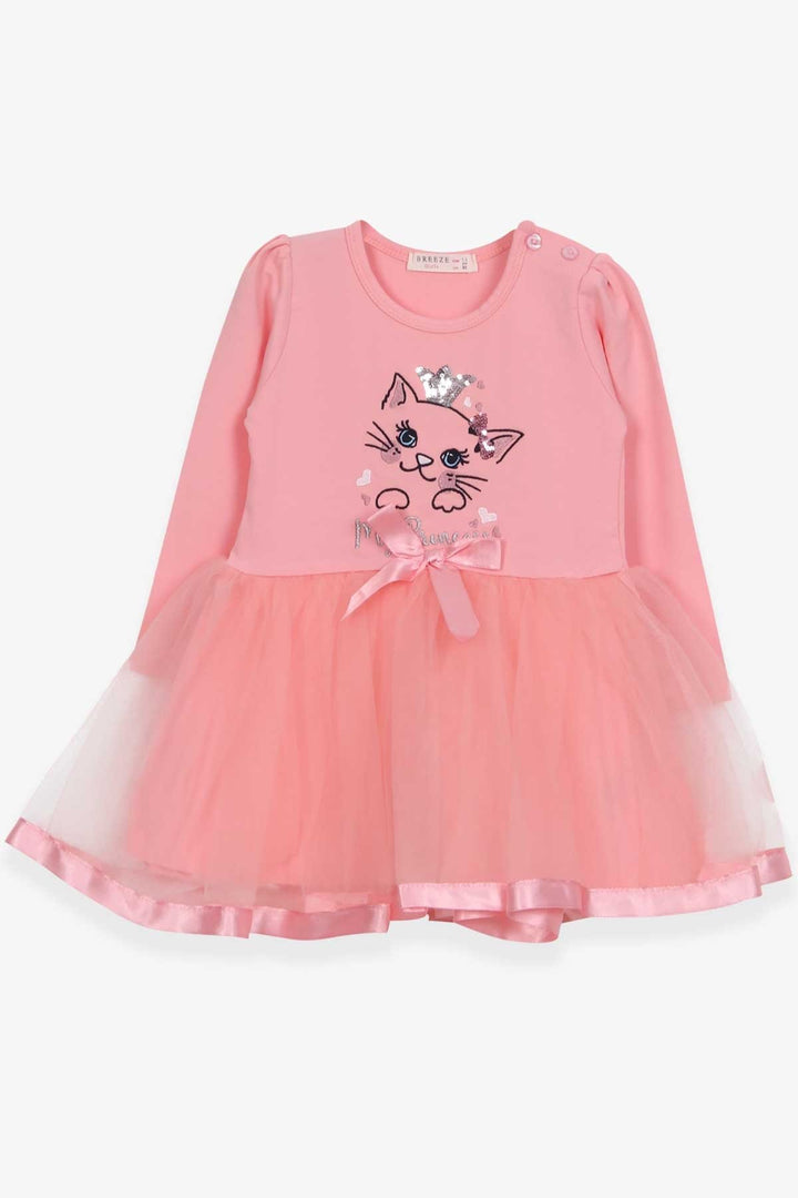 BRE Breeze Girl Child Long Sleeve Dress with Cat Embroidery Sequined 1.5-5 Years, Salmon - Nieuwegein