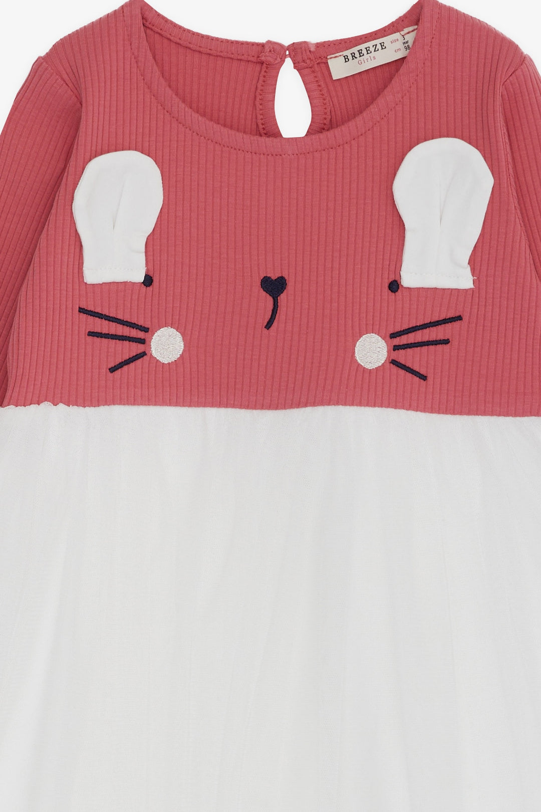 BRE Breeze Girl Child Long Sleeve Dress with Cat Embroidery 1.5-5 Years, Terracotta - Grand Island