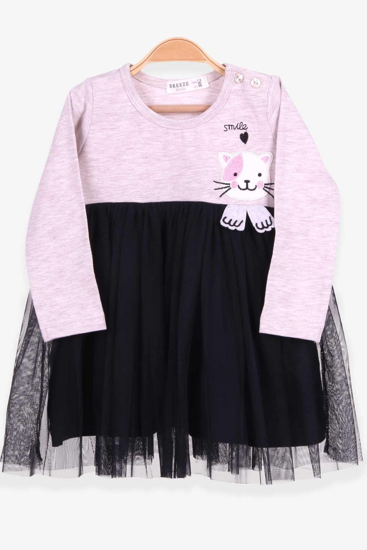 BRE Breeze Girl Child Long Sleeve Dress with Cat Embroidery 1.5-5 Years, Beige Melange - Cheltenham