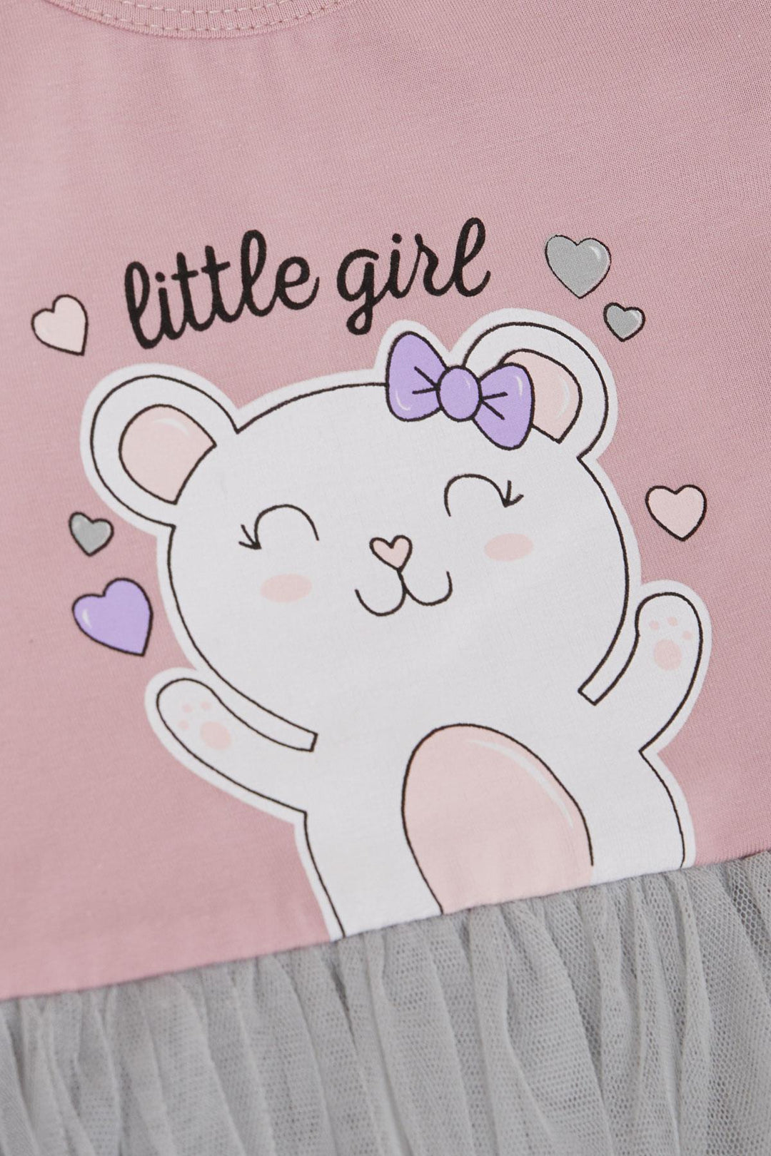 BRE Breeze Girl Child Long Sleeve Dress Little Girls Love Themed Happy Bear Printed Tulle 1-4 Years, Lilac - Dubno