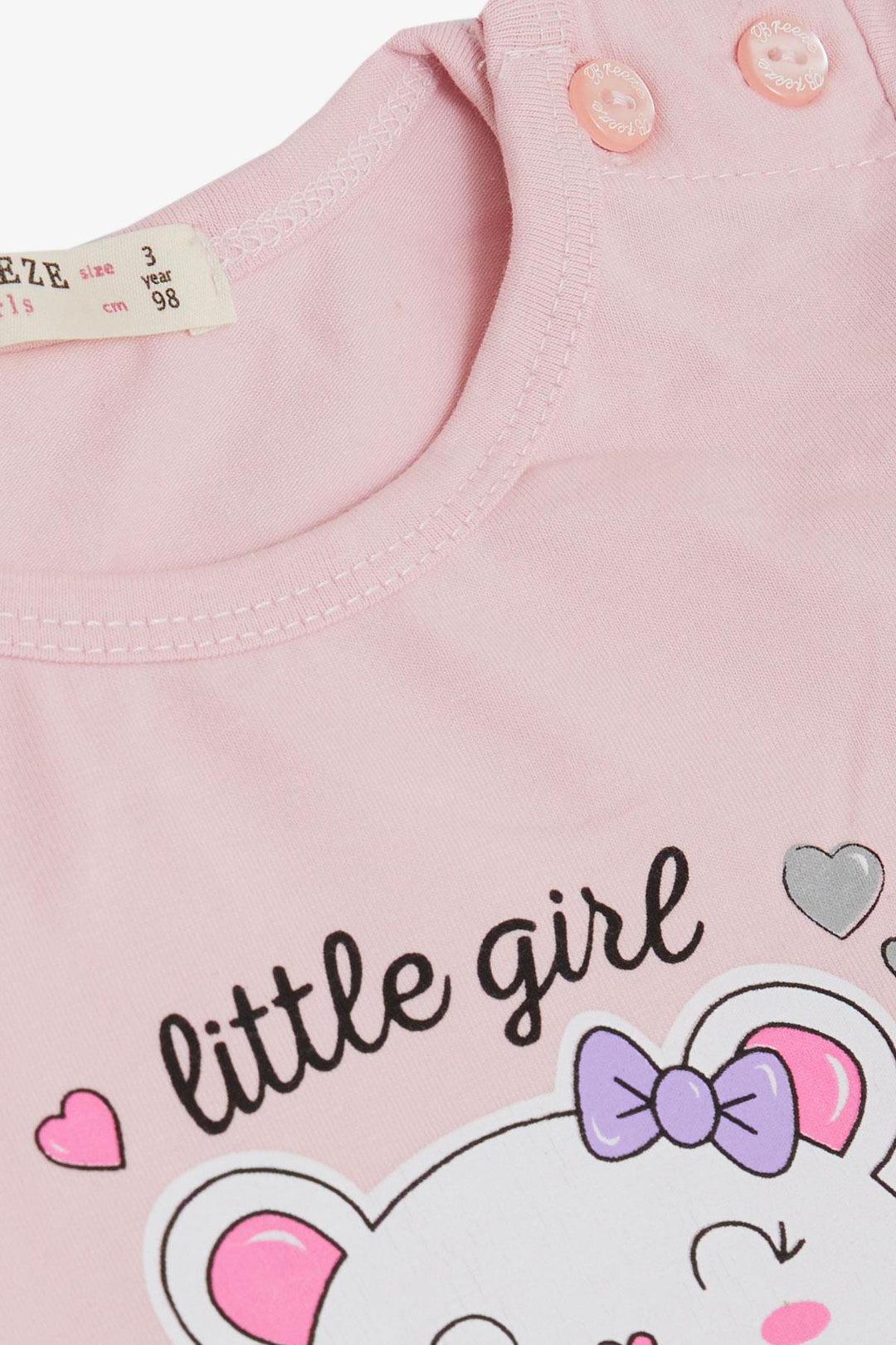 BRE Breeze Girl Child Long Sleeve Dress Little Girls Love Themed Happy Bear Printed Tulle 1-4 Years, Pink - Madison