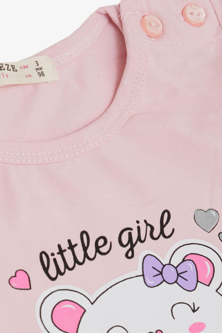 BRE Breeze Girl Child Long Sleeve Dress Little Girls Love Themed Happy Bear Printed Tulle 1-4 Years, Pink - Madison