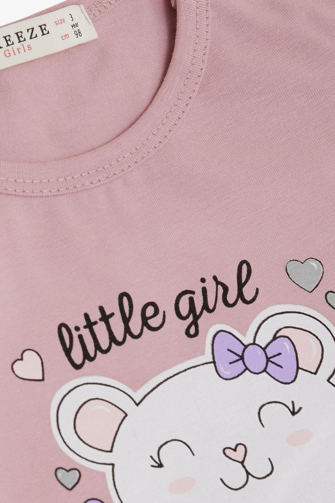 BRE Breeze Girl Child Long Sleeve Dress Little Girls Love Themed Happy Bear Printed Tulle 1-4 Years, Lilac - Dubno