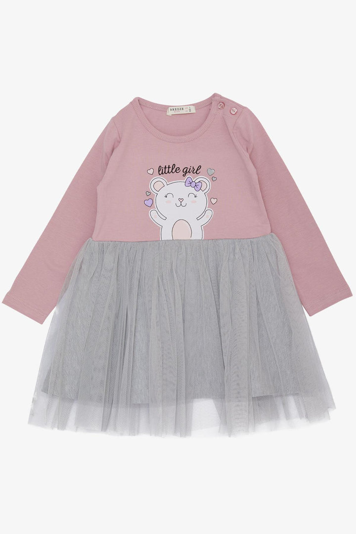 BRE Breeze Girl Child Long Sleeve Dress Little Girls Love Themed Happy Bear Printed Tulle 1-4 Years, Lilac - Dubno