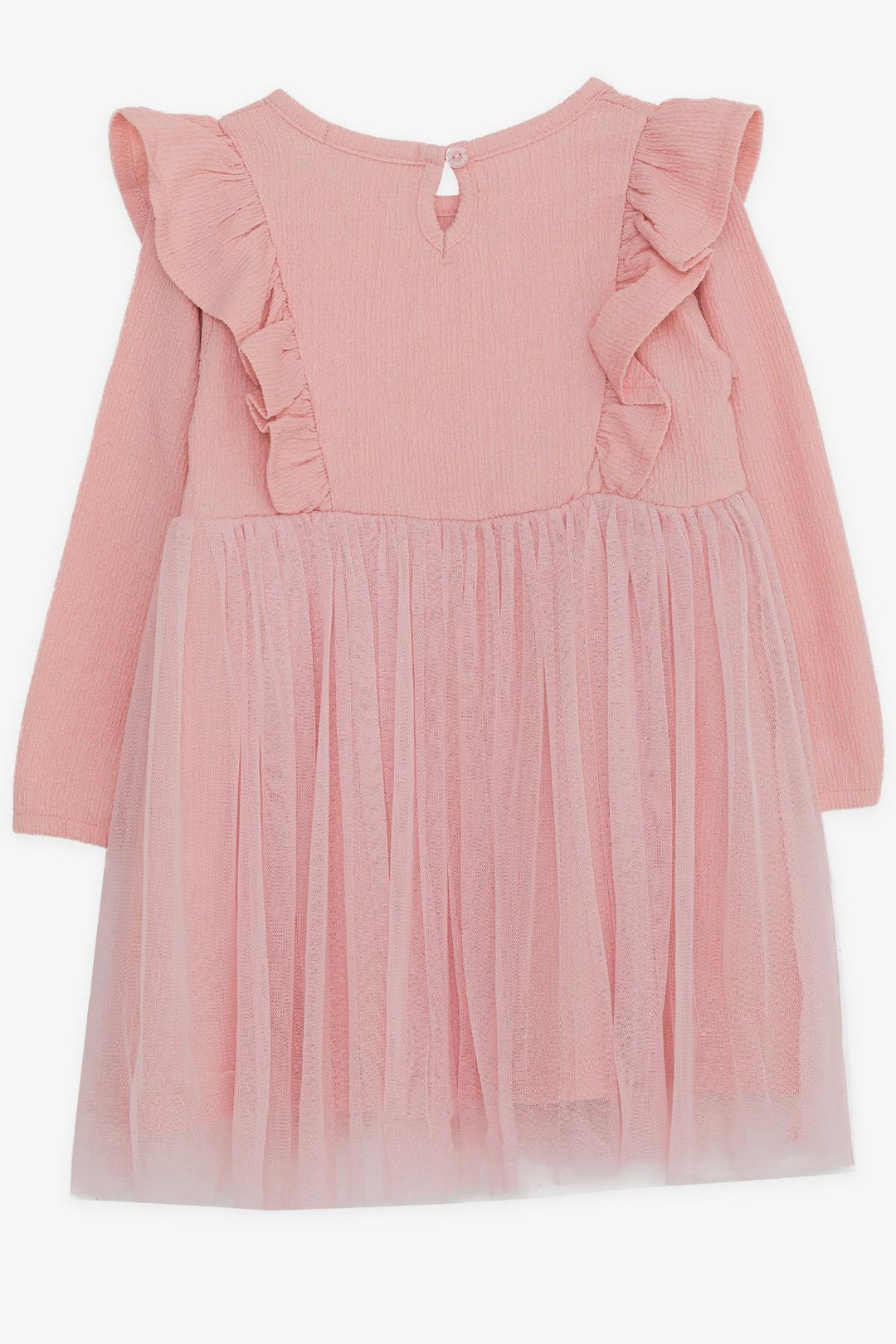 BRE Breeze Girl Child Long Sleeve Dress with Frilly Shoulders, 3-8 Years, Powder - Merksem