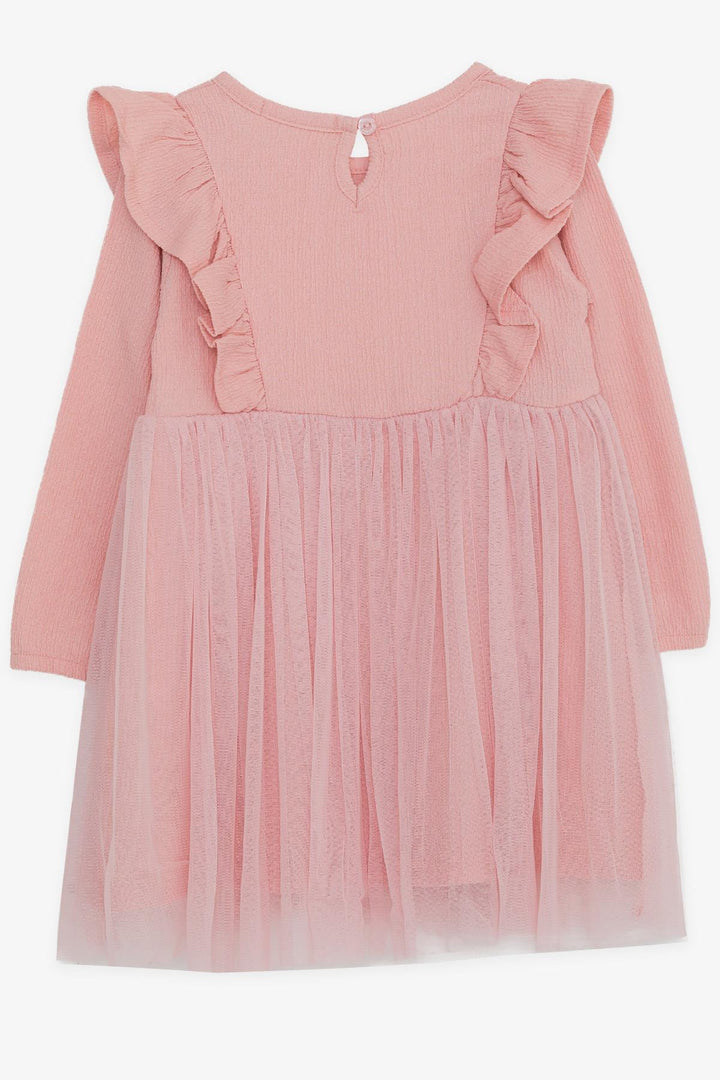 BRE Breeze Girl Child Long Sleeve Dress with Frilly Shoulders, 3-8 Years, Powder - Merksem