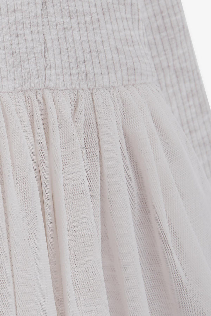 BRE Breeze Girl Child Long Sleeve Dress with Frilled Shoulders, 3-8 Years, Beige Melange - Clarkstown