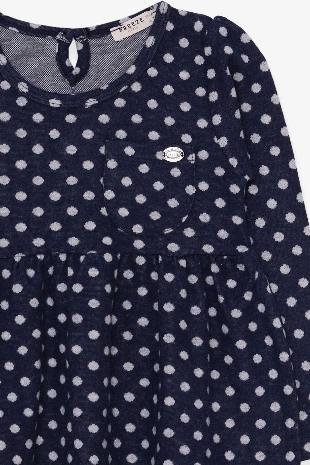 BRE Breeze Girl Child Long Sleeve Dress with Polka Dot Pattern, 4-8 Years, Navy Blue - Vancouver