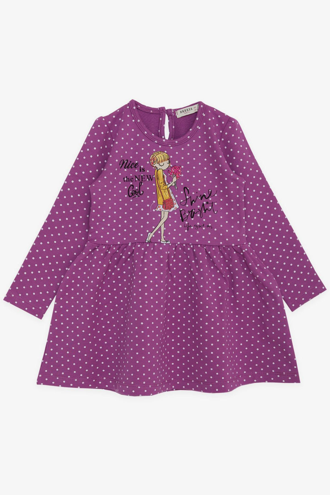 BRE Breeze Girl Child Long Sleeve Dress Polka Dot Patterned 3-7 Years, Purple - Stendal